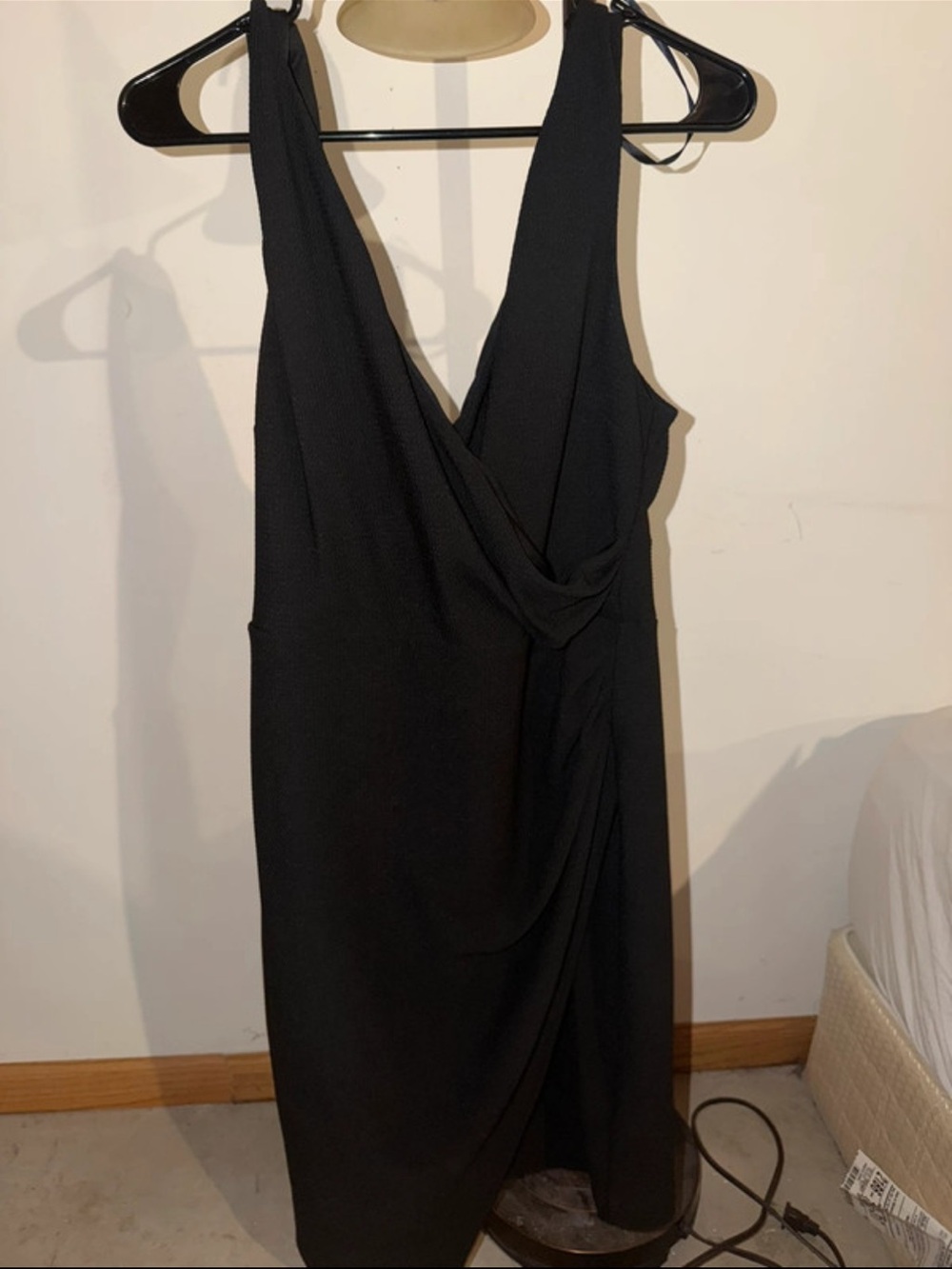 Premier Black Draped V-Neck Midi Dress